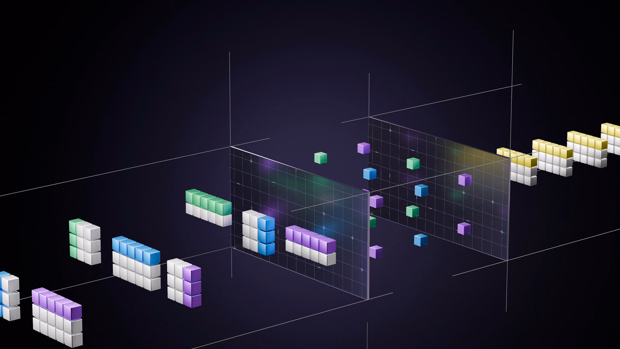 1910 ITO platform in 3D: data blocks passing through a glass plane