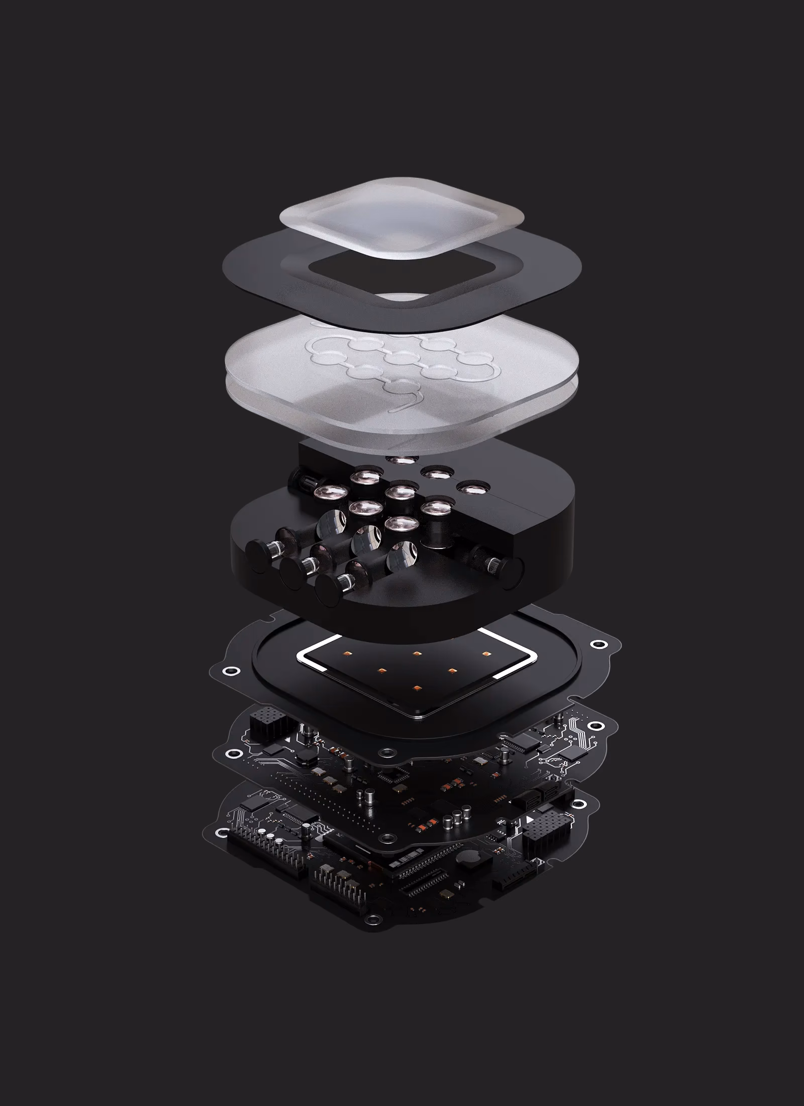 Koniku Kore device, exploded into its layers