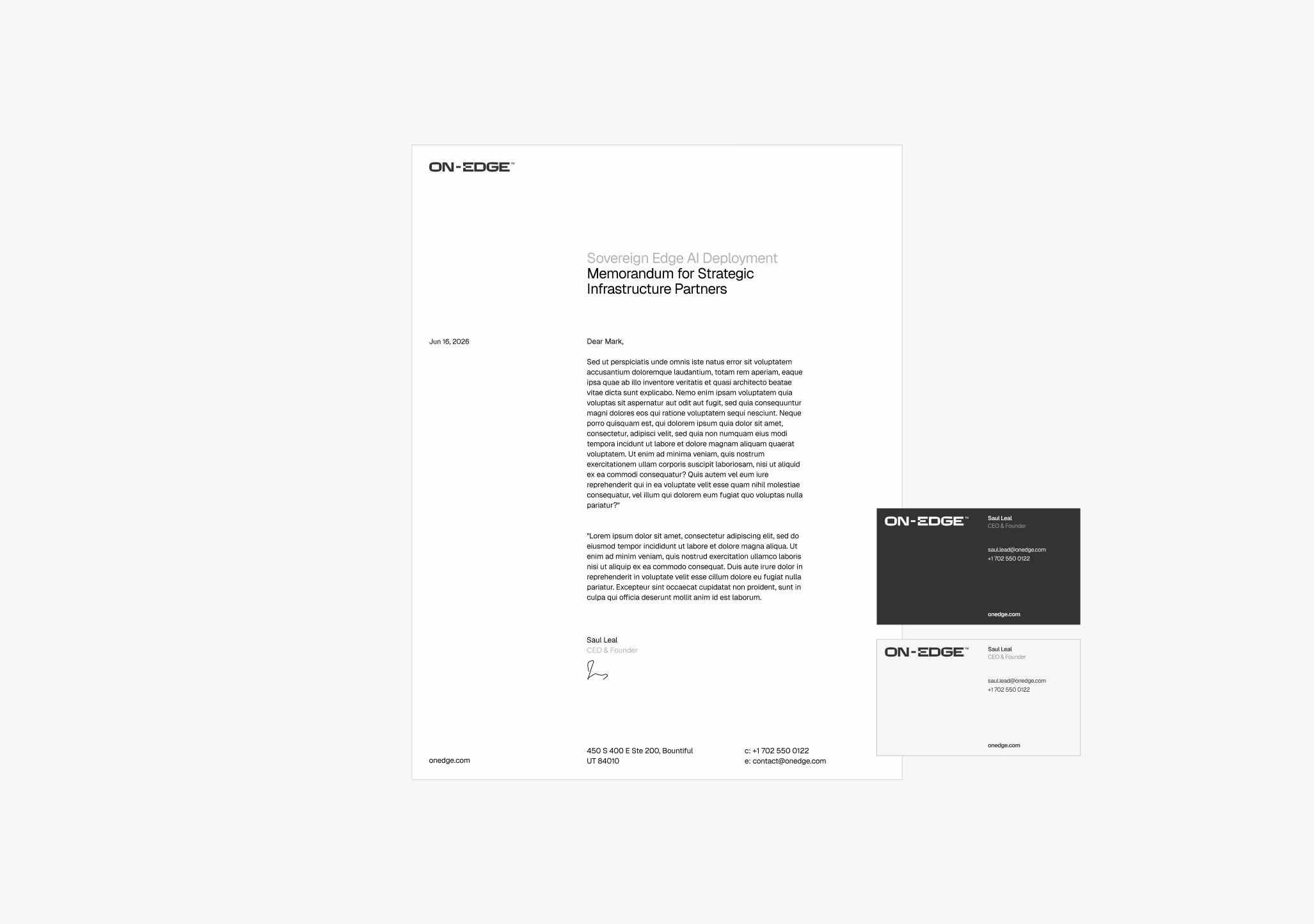 On-Edge letterhead and business cards