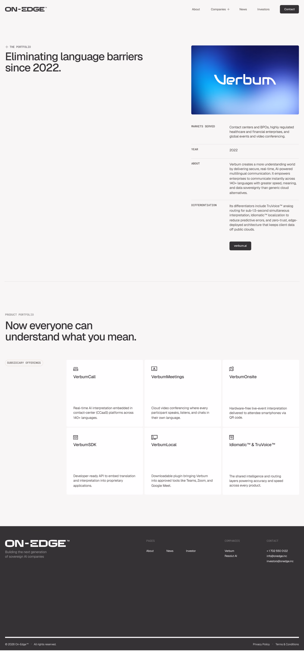 On-Edge website: the Verbum company page