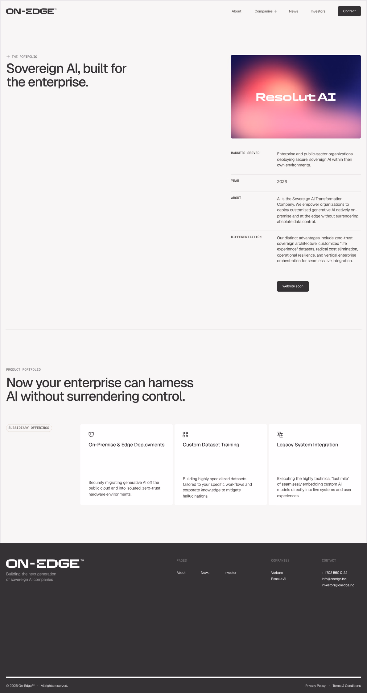 On-Edge website: the Resolut AI company page