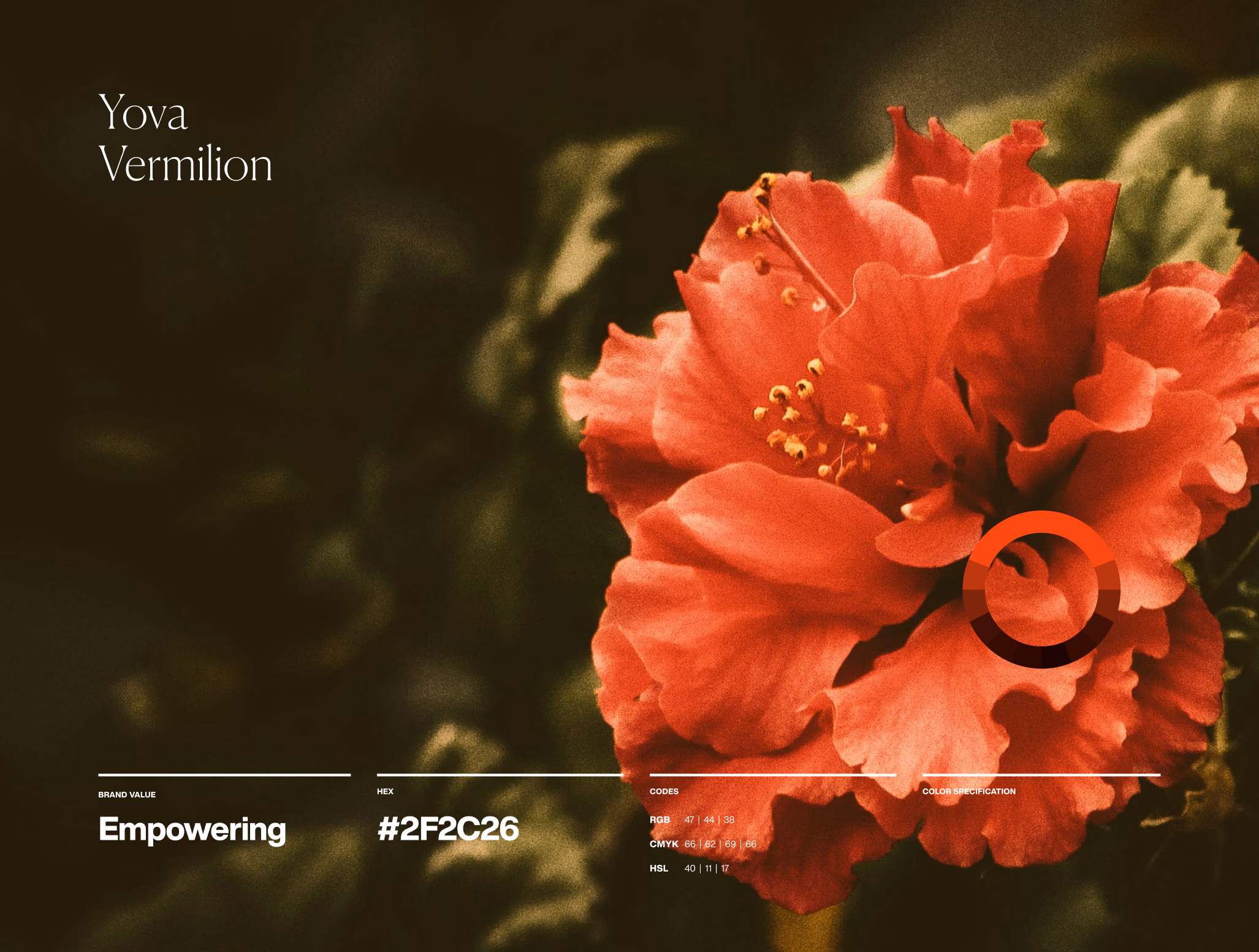 Yova Vermilion: a red hibiscus on a brand slide