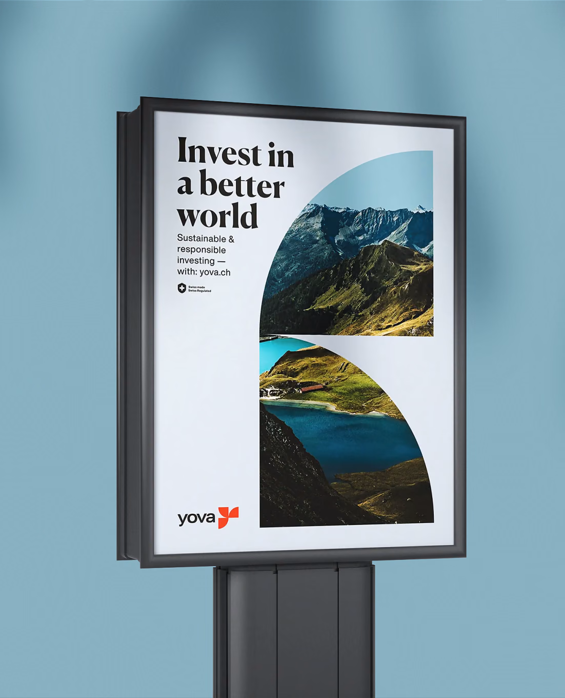 Yova poster on a street column: Invest in a better world