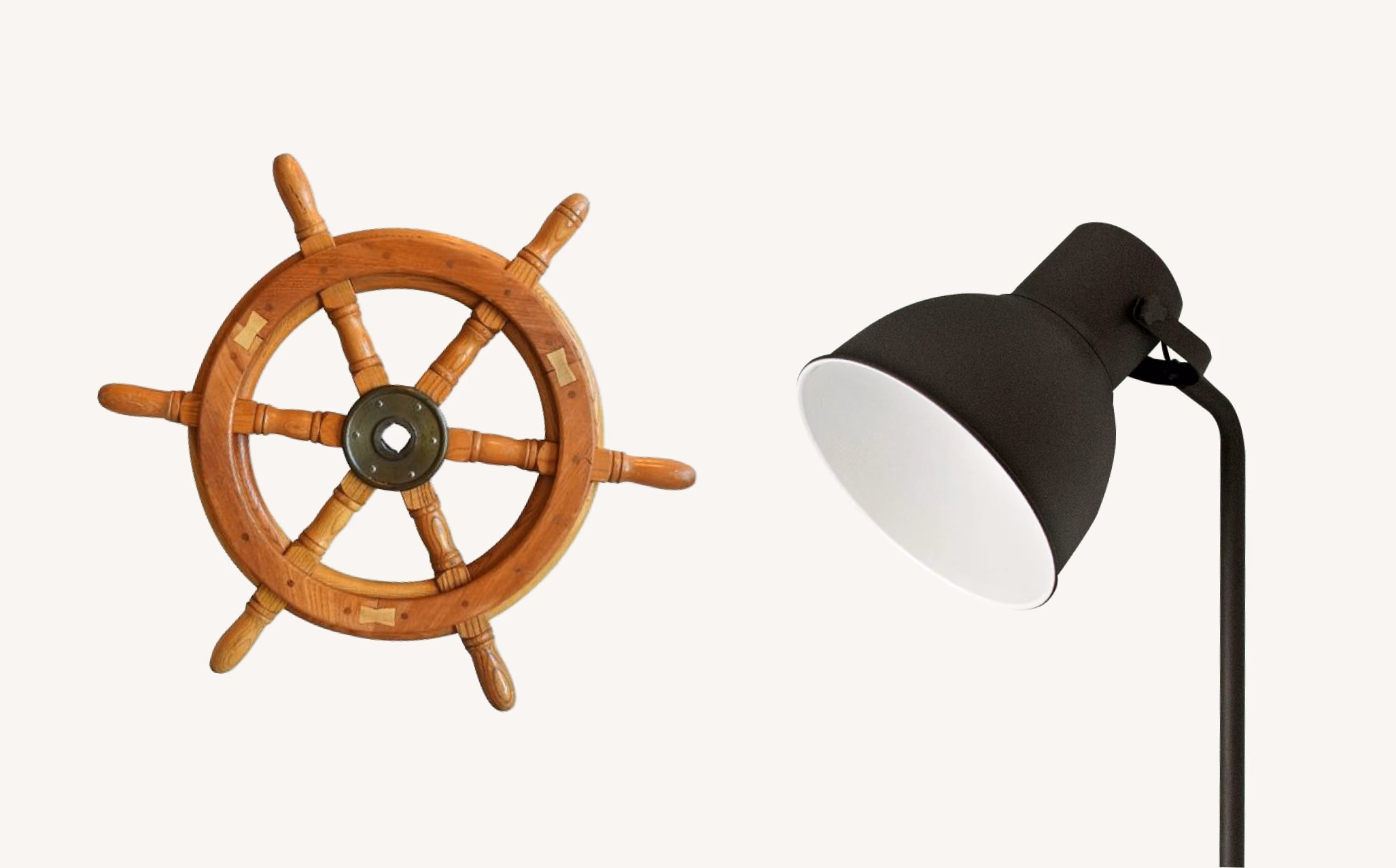 Ship's wheel and desk lamp, Yova photography props
