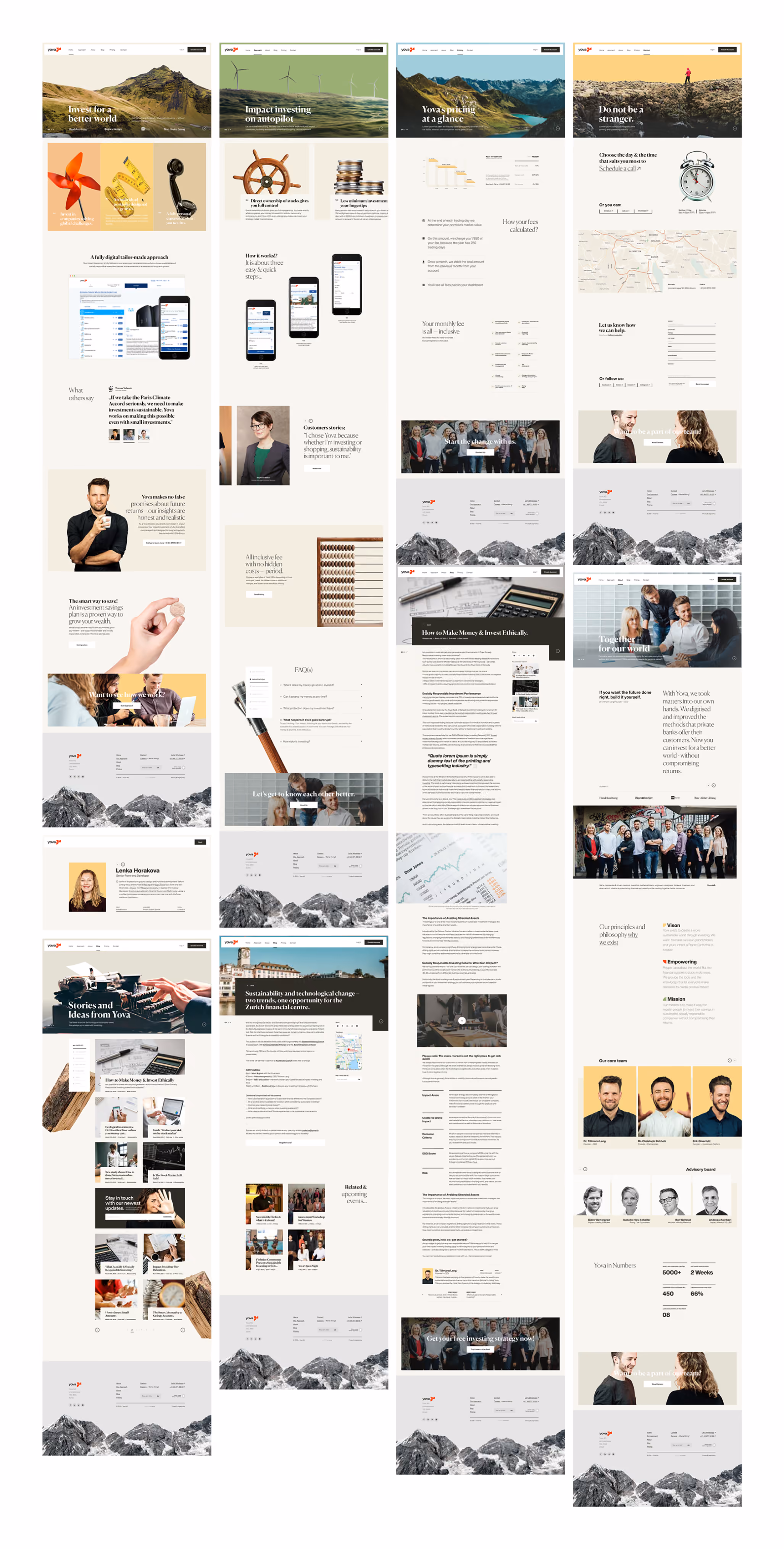 Yova website pages, an overview