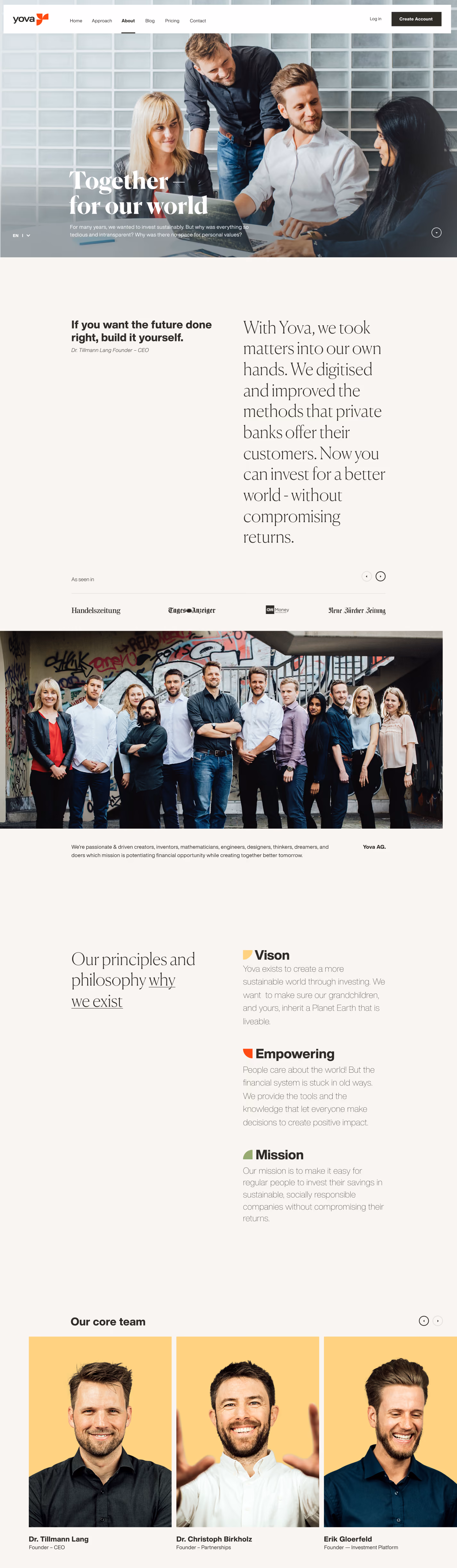 Yova website: the About page