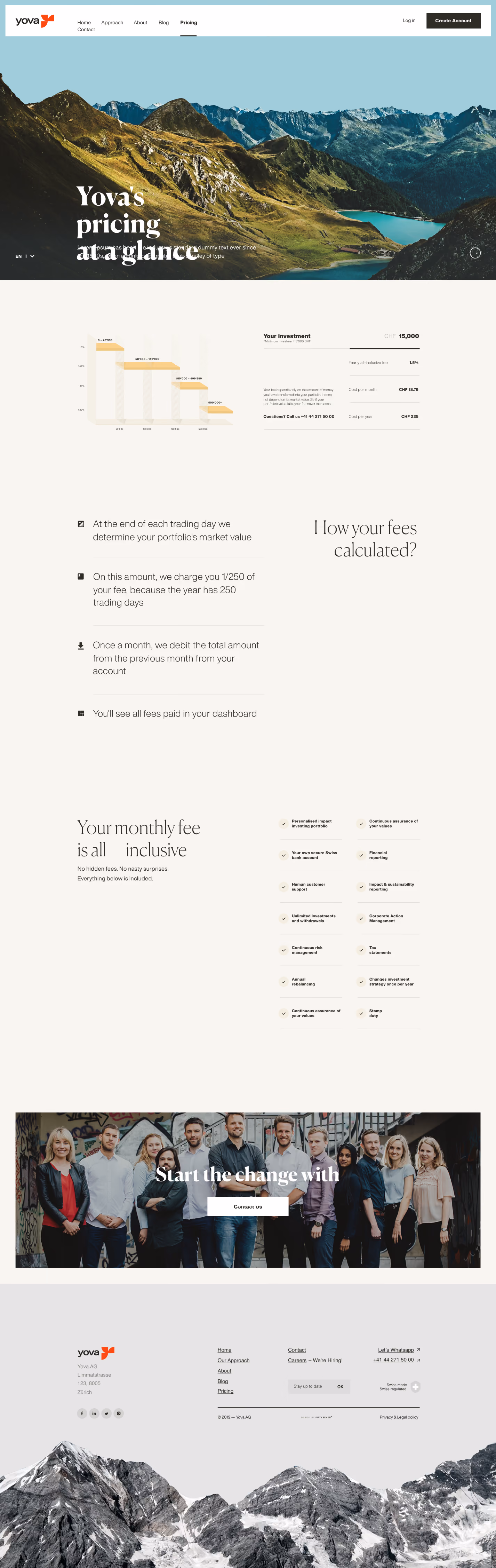 Yova website: the Pricing page
