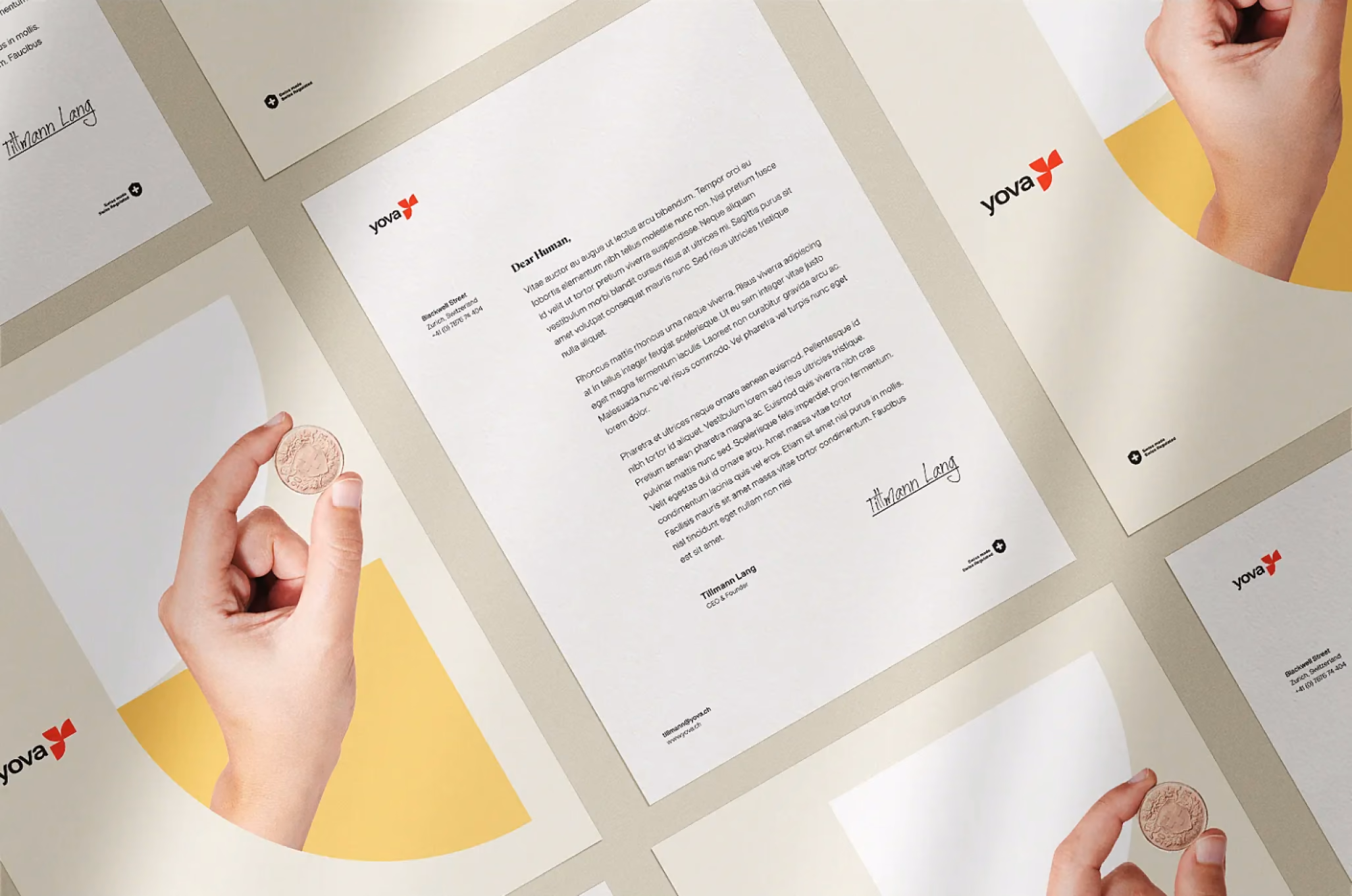 Yova letterhead in hand