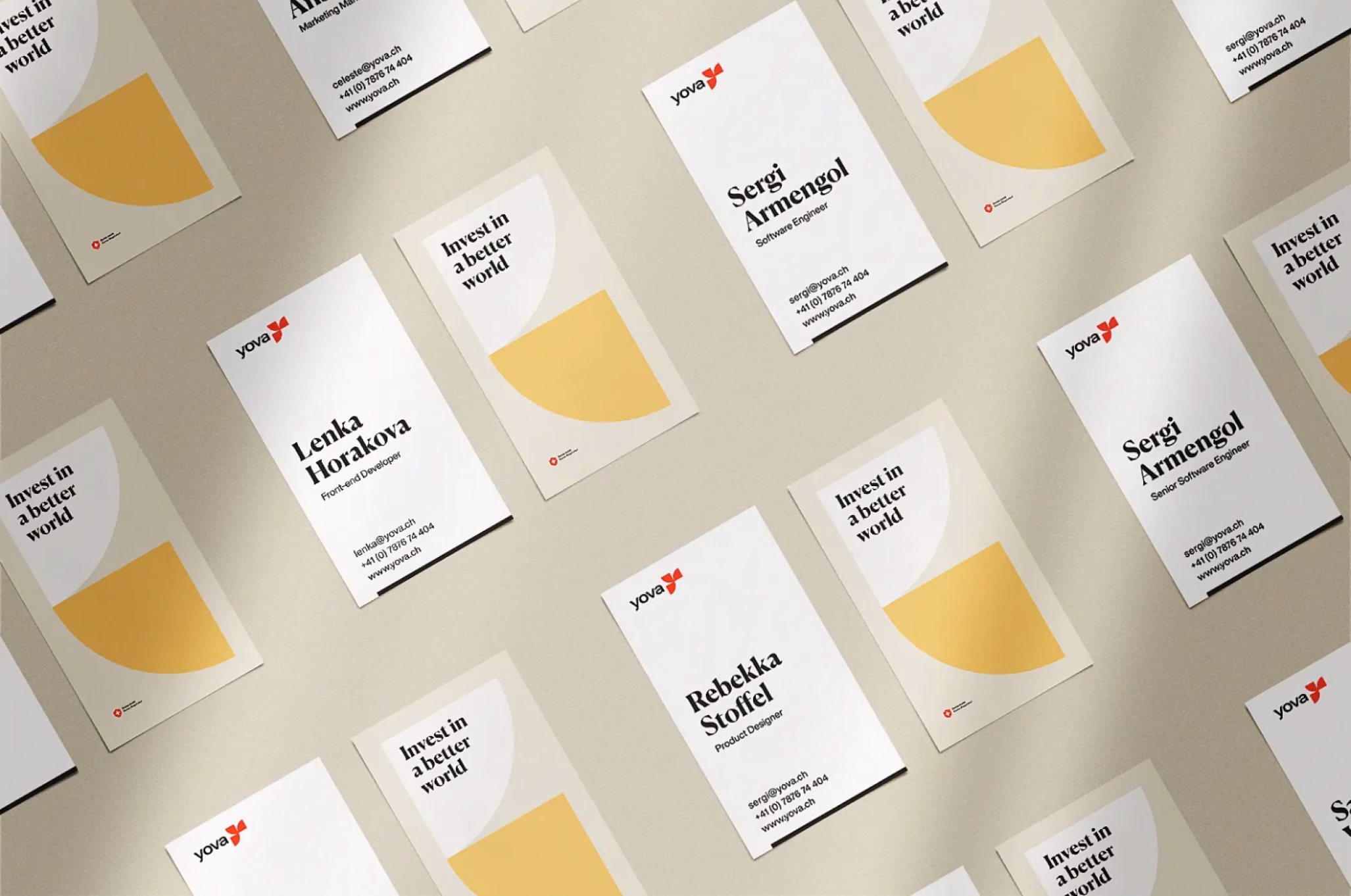Yova business cards for the team