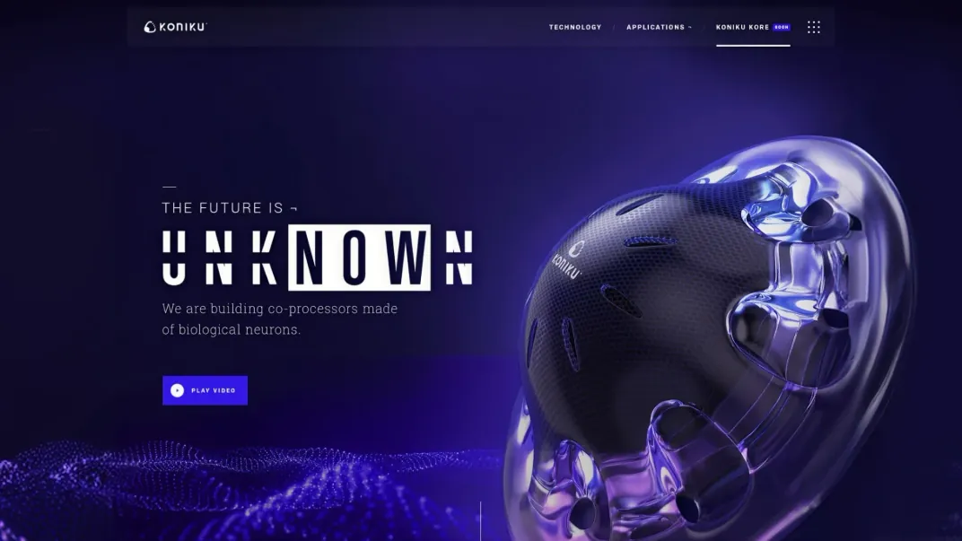 Koniku website home page by FIFTYSEVEN: The future is unknown, beside the Koniku Kore device