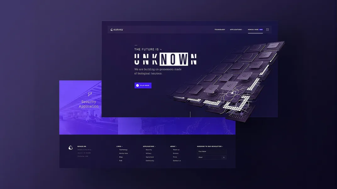 Koniku website home page by FIFTYSEVEN in perspective, with the co-processor chip in 3D